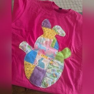 Handmade Spring Easter Bunny quilted Pink short sleeve T-shirt